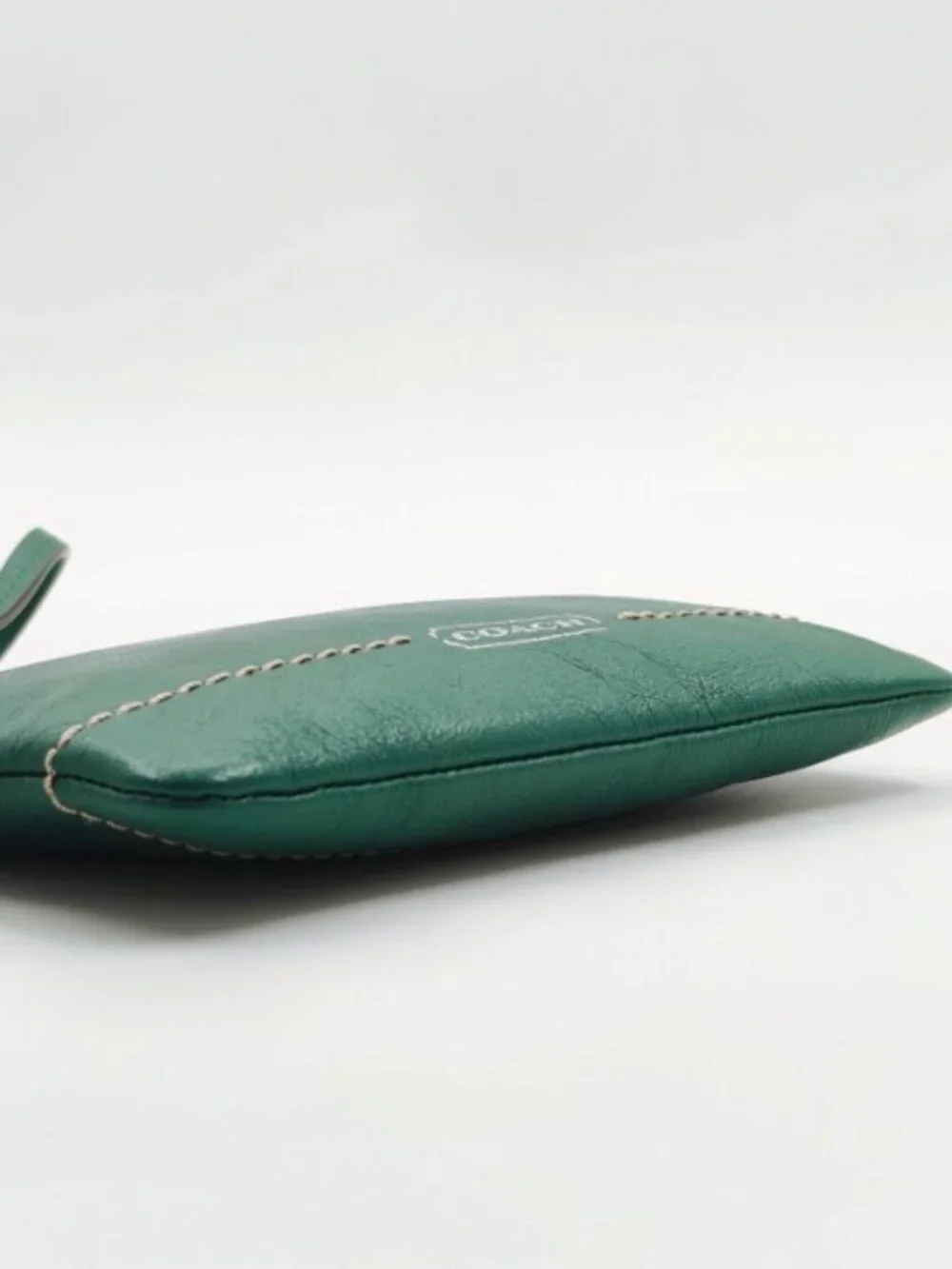 NWT Coach Green Leather Wristlet Zip Pouch Wallet Clutch